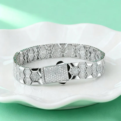 Full Moissanite Bracelet for Men Woman Lab Diamond with GRA Certified Unique Honeycomb Design S925 Sterling Silver Party Jewelry