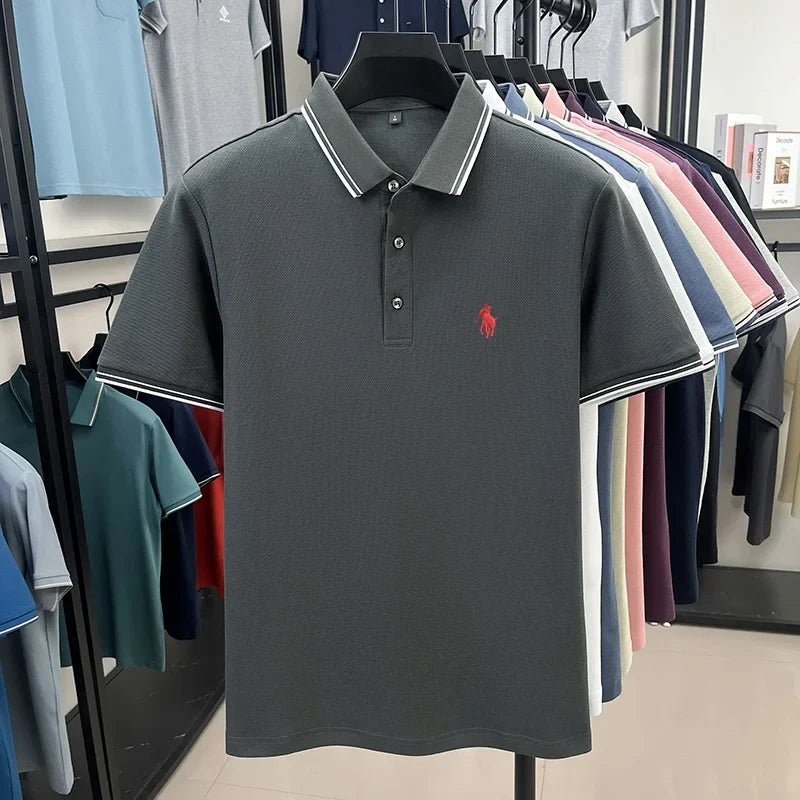 100% pure cotton men's short sleeved summer new golf casual polo shirt high-end brand designer pony embroidery design Tshirt top