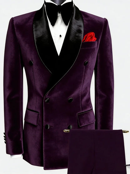 Man Velvet Slim Fit Suits 2 Pieces Dancing Wear Handsome Classic Suit Set For Men Wedding Birthday Outfit Plus Size Party Tuxedo