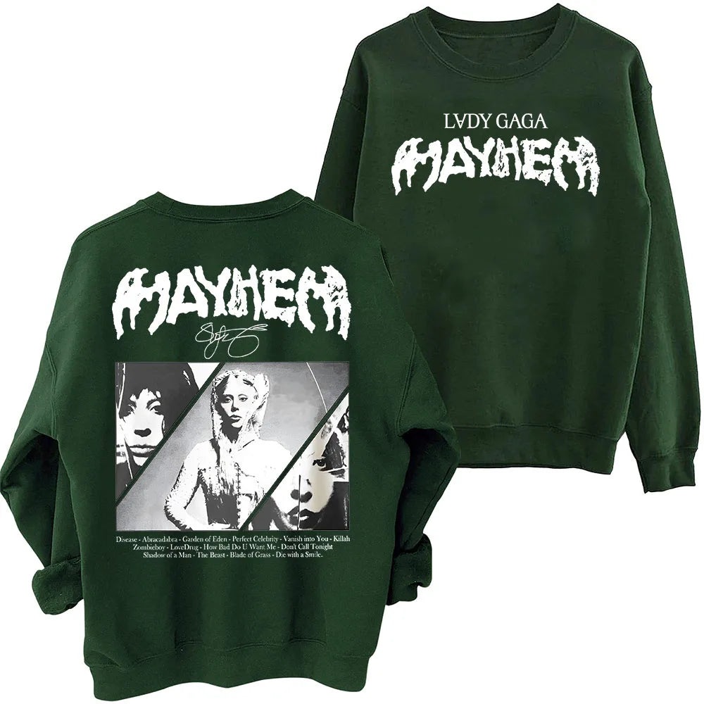 Lady Gaga MAYHEM 2025 Sweatshirt Oversized Harajuku Round Neck Long Sleeve Sweatshirts Music Tour Fans