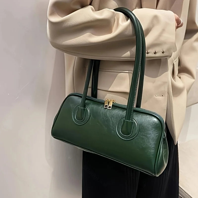 1pc Fashion Faux Leather Shoulder Bag, Elegant Handbag with Stitching Detail, Versatile Top-Handle Purse