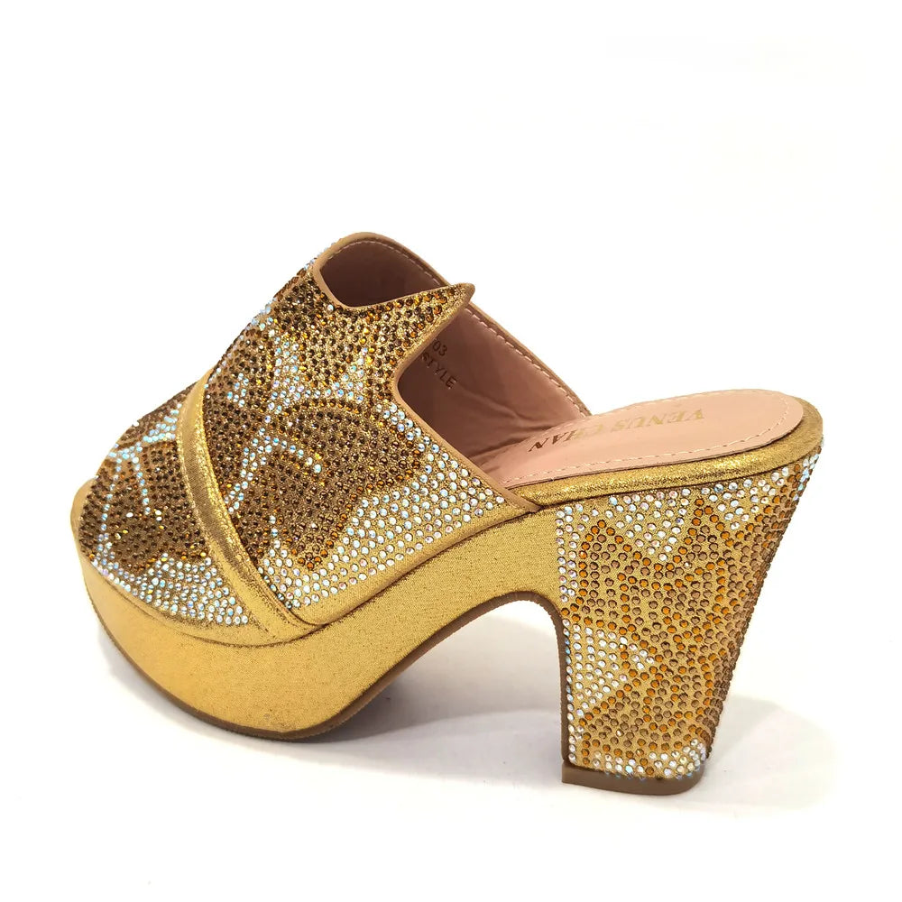 Shoes Open Toe Slingbacks Low (1cm-3cm) Women Pumps for Party Lady Sandals with Heels Italian Shoe with Rhinestone