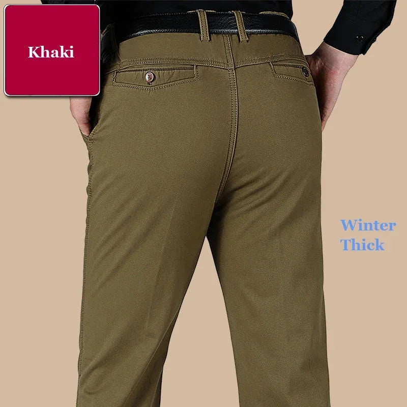 New Arrival 100% Cotton Summer Spring Men's Casual Pants Fashion Solid Black Beige Gentle Thicken Trousers Brand Smart Suit Pant