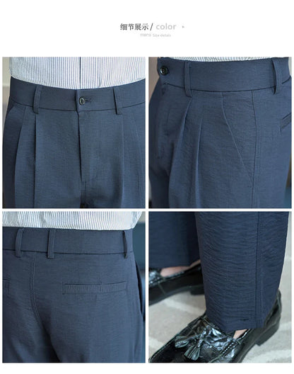 Men's Old Money Style Linen-Cotton Pleated Dress Pants – Lightweight, Semi-Elastic Waist & Wrinkle-Free for Summer