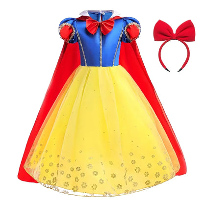 Vestido de Luxo Princesa Branca de Neve com Capa para Meninas Fantasia Infantil Cosplay de Fada Roupa de Carnaval para Crianças Vestido de Halloween