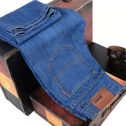 New style jeans, men's slim fit, Korean style comfortable straight leg elastic gray mid waist pants, men's casual denim pants