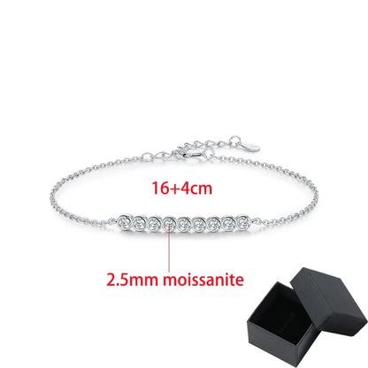 2.5mm Full Moissanite Bubble Bracelets for Women Adjustable Chain 18k Plated Wedding Classic 925 Sterling Silver Jewelry