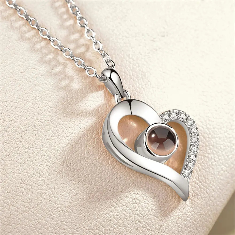 Letter Projection Necklace 100 Languages I Love You Pendant Necklace Women Jewelry Collier Femme Bijoux Best Friends Gifts