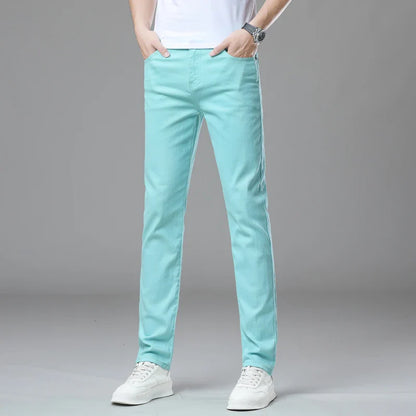 Straight Fashion Men's Jeans Solid Color Casual Business Stretch Washed Denim Trousers Breathable Streetwear Trendy Male Pants