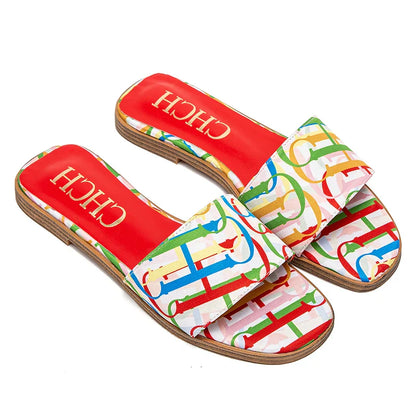 Fashionable Retro Design New Women's Shoes Summer Casual Color Blocking Design Non Slip Sandals Slippers Letter Slippers
