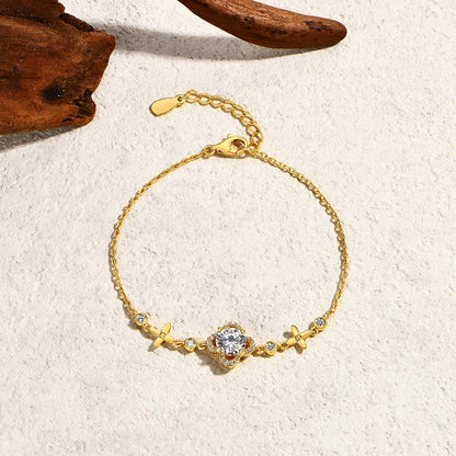 1.0CT Round Cut Moissanite Diamond Flower Bracelet for Women 925 Sterling Silver Wedding Engagement Fine Jewelry 16+3cm