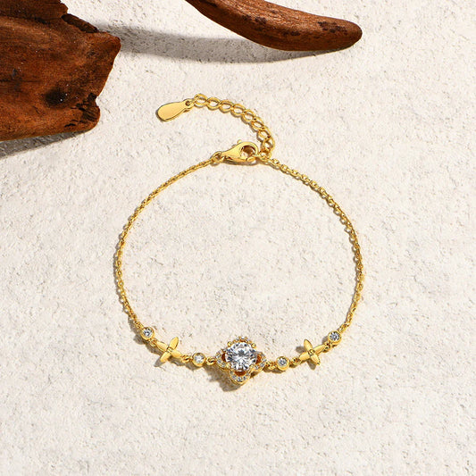1.0CT Round Cut Moissanite Diamond Flower Bracelet for Women 925 Sterling Silver Wedding Engagement Fine Jewelry 16+3cm