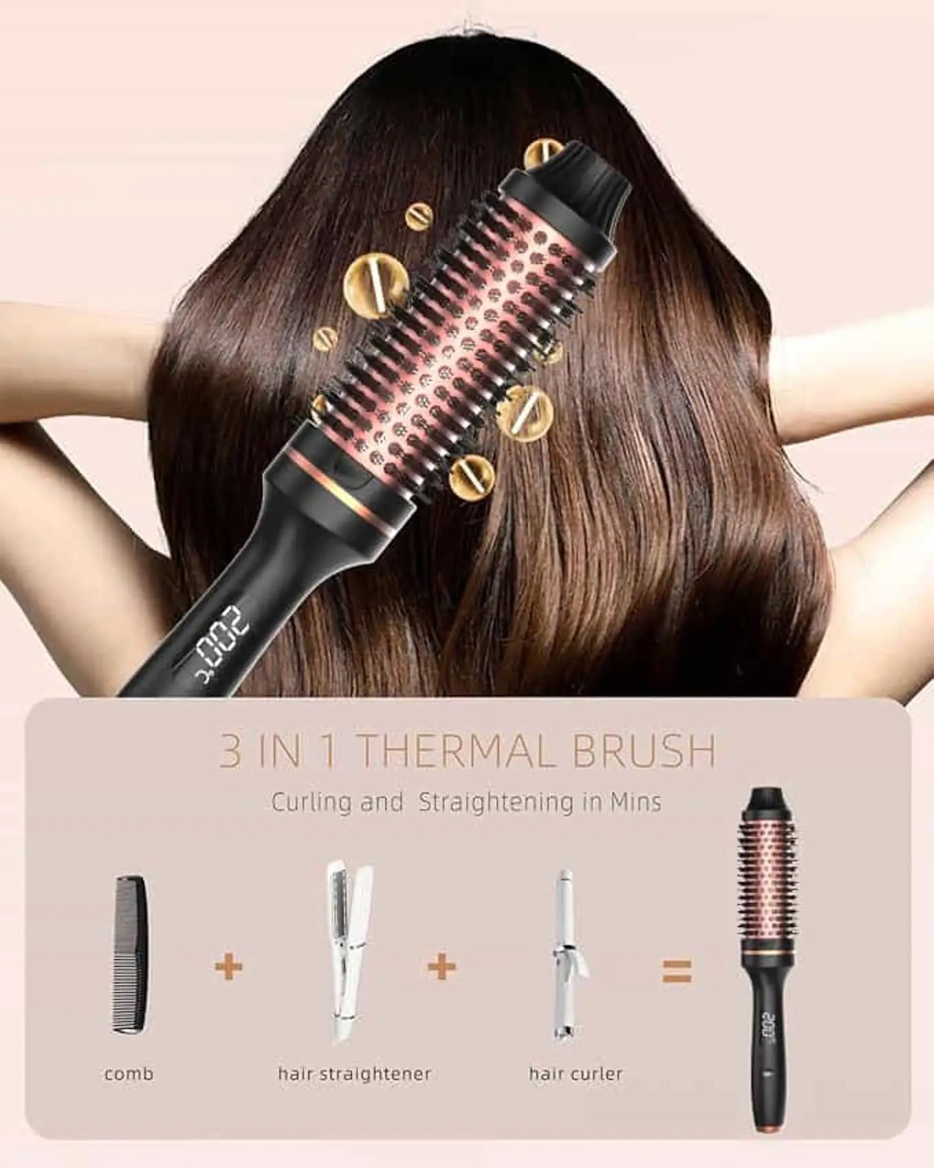 Thermal Brush Styling Comb Electric Fast Heating Anti Scald 3 in 1 Straightener Heated Brush Professional Hair Styling Brush