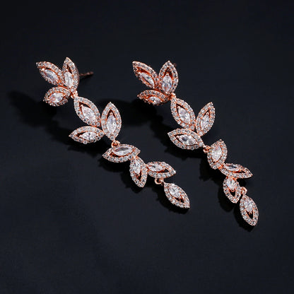 Luxury Polish Best Selling Leaf CZ Long Drop Earrings for Women Elegant AAA Zircon Bridal Earring  Wedding Party Jewelry