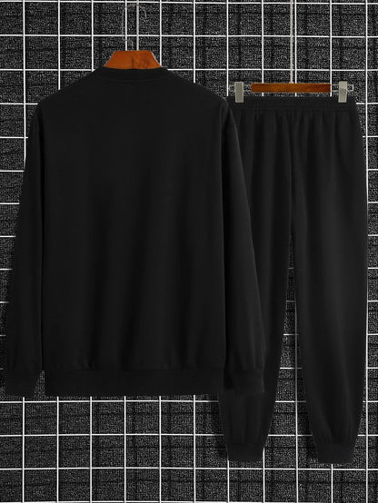 Men's Autumn and Winter Set With Future Print Casual Long Sleeve Pants Two-pieces Suit Comfortable Sportswear Suit Crew Neck