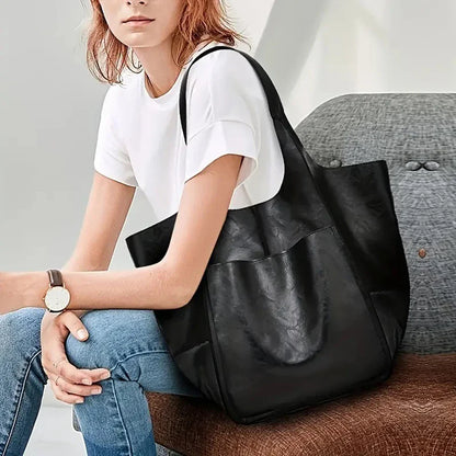 Fashionable and minimalist large bag with soft leather and large capacity shopping bag for women, one shoulder hand-held large b