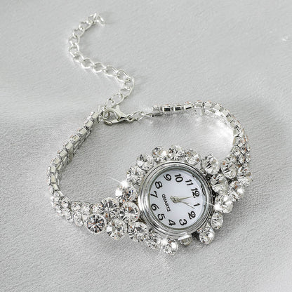1pc Rhinestone Decor Quartz Watch Elegant Arabic Numeral Dial Wristwatch With Bracelet Design Watchband