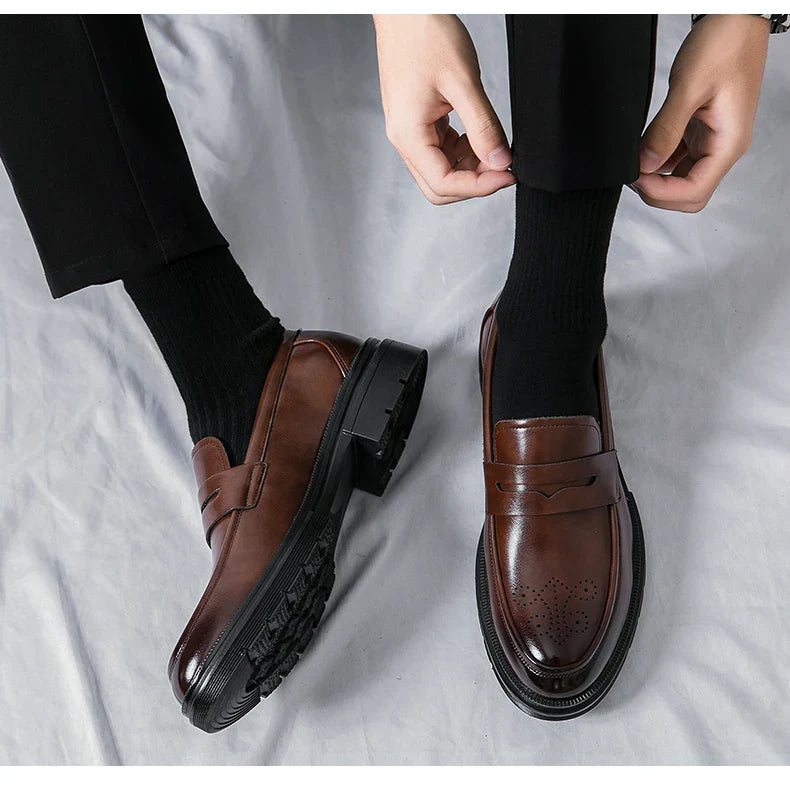 Platform Wedding Brogues Shoes For Men Classic Office Social Men's Dress Leather Shoes Formal Casual Business Loafers Male