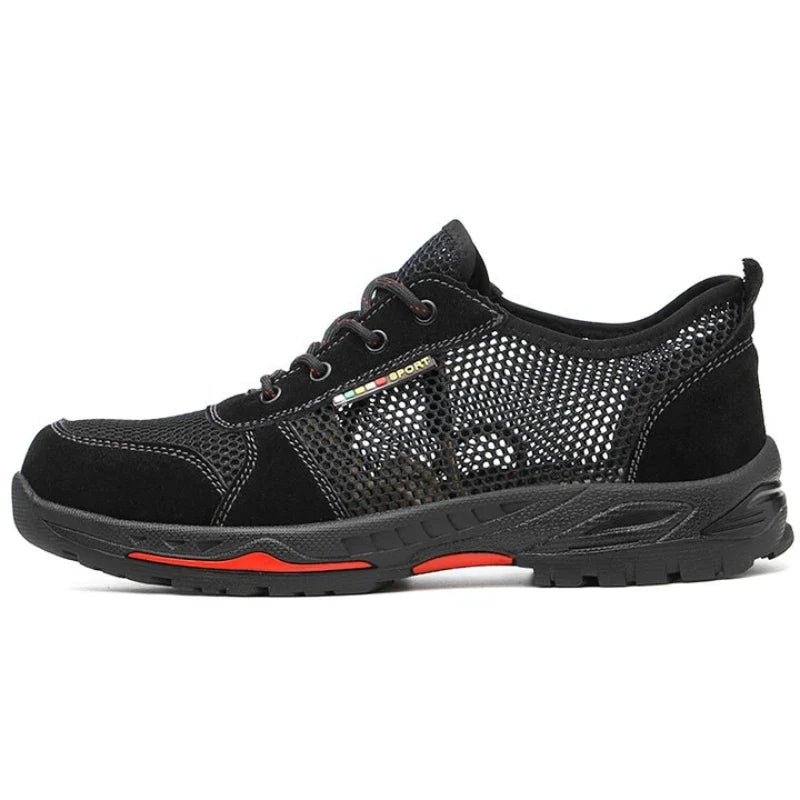 Summer Black Safety Shoes with Steel Toe Lightweight Mesh Ventilation  Puncture-proof Durable Impact-resistant Cool Comfortable