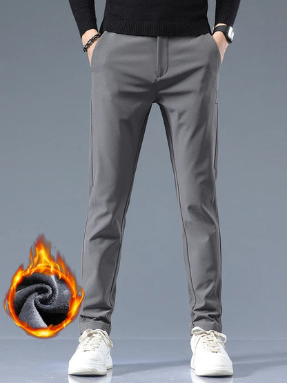 Winter Fleece Golf Casual Pants Men Business Slim Stretch Jogger Thick Trousers Korean Classic Elastic Waist Velvet Male Pants