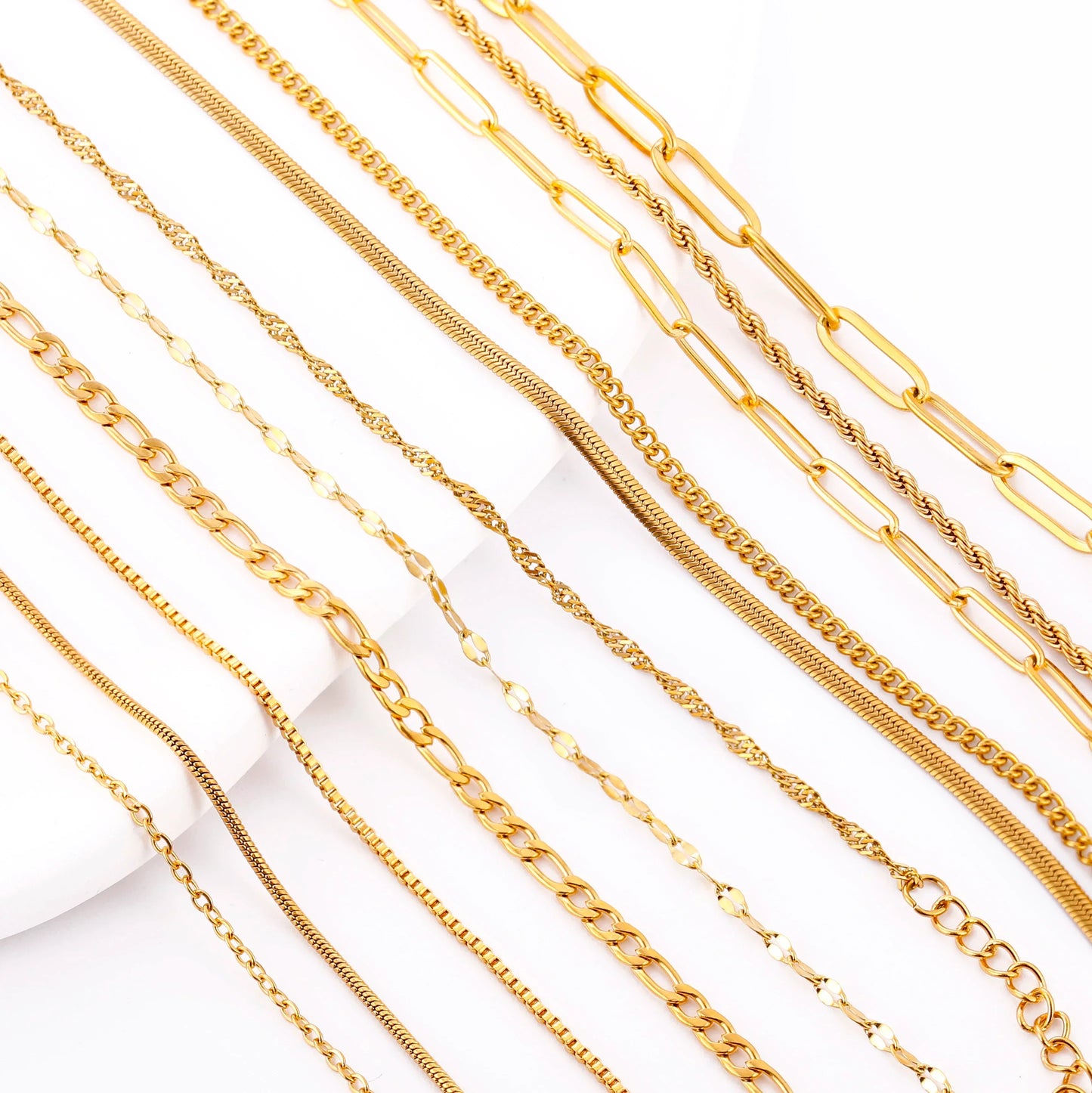 5pc 18K Gold Color PVD Plated Stainless Steel Cuba Cross O Ripple Twisted Chain Necklace Adjustable Chain DIY Necklace Wholesale