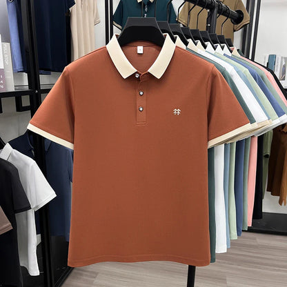 Designer brand silk cotton short sleeve polo shirt summer new Korean casual men's T-shirt fashion embossed soft breathable top