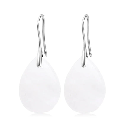 Natural Stone Pendant Women's Teardrop Earrings Elegant Gem Jewelry Creative Gift Black Obsidian Amethyst Rose Quartz Earrings