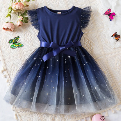 Rumi Girls Sequin Tutu Dress with Bow Flutter Sleeves Summer Princess Party Outfit for Toddler Kids 2-6 Years
