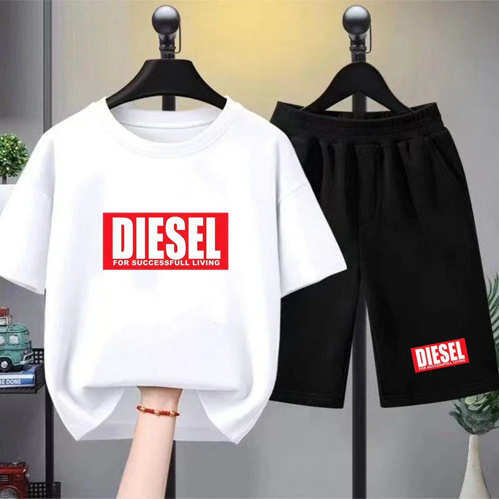 Boys Girls Age 3-12 Tee+shorts suit Children Short Sleeve T-shirts Casual Pink Black Fashion Summer Child loose Clothes