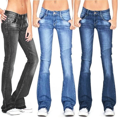SLow Rise Flared Jeans Women Casual Vintage Skinny Bell Bottom Jeans