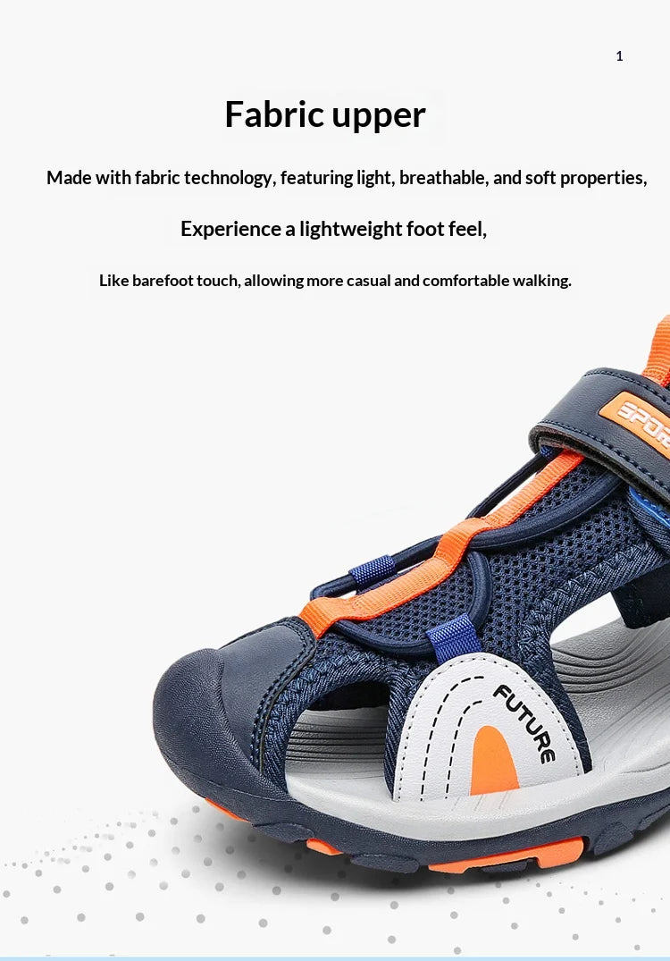 A pair of children's summer toe-covering sports sandals, wear-resistant outdoor beach shoes, size 28-39，MQ-9019