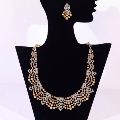 Luxury Crystal Zircon Circular Shape golden Pearl Necklace Women Dubai Bridal Wedding Birthday Party Indian Jewelry Set Gift