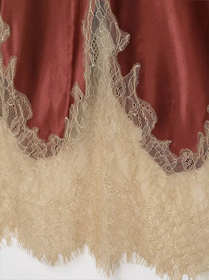 Women Lace Patchwork Midi Skirt Slim High Waist Satin Skirts Summer Trend Woman Elegant Evening Party Chic Skirts ﻿Mujer