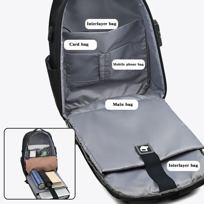Men Portable Casual Backpack Large Capacity Zipper Daypack Secure Password Lock Waterproof with USB Charging Port Laptop Bag