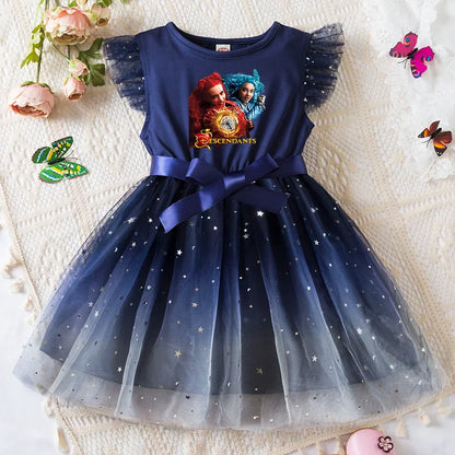 Girls Sequin Tutu Dress with Bow Flutter Sleeves Summer Princess Party Outfit for Toddler Kids 2-6 Years