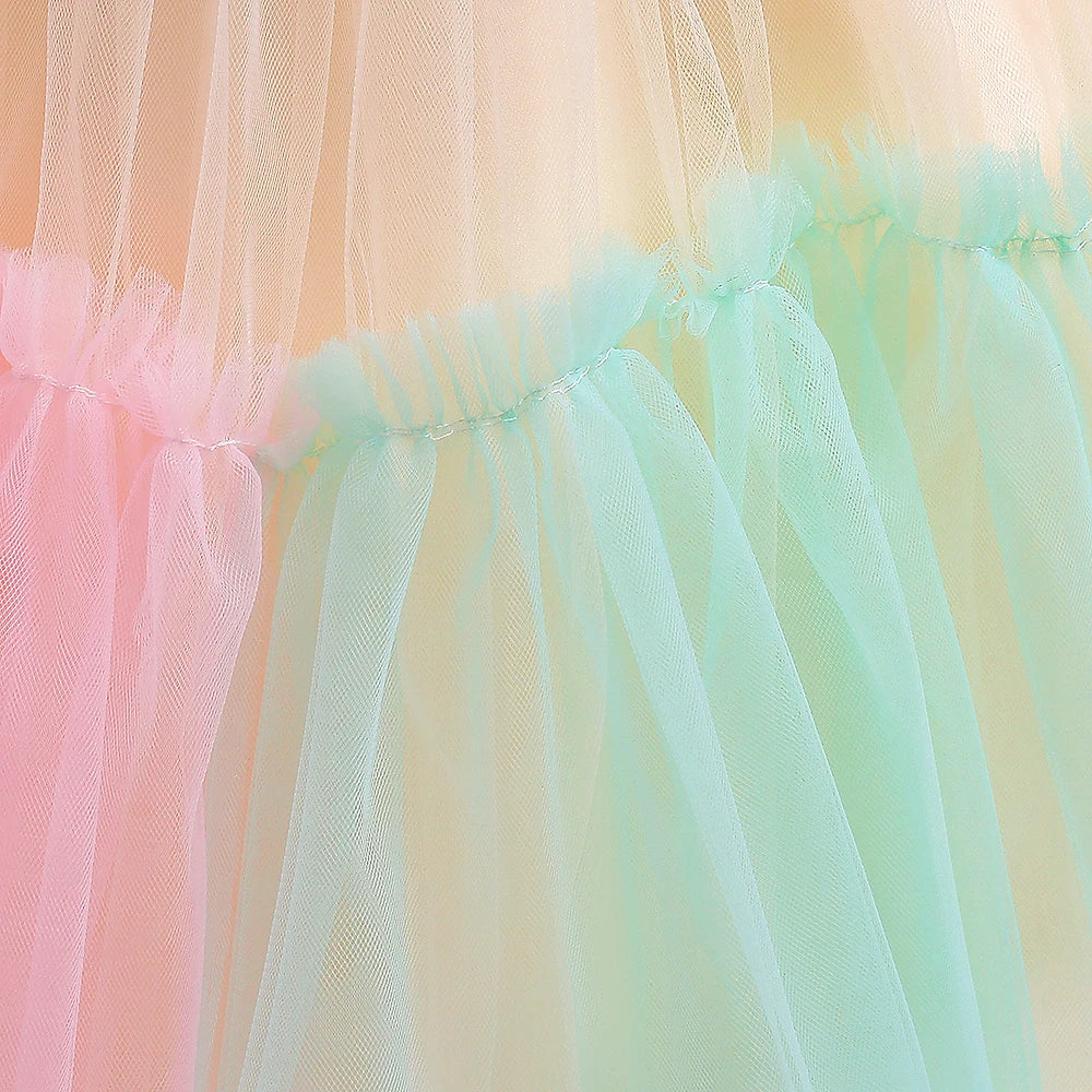 Summer Ruffles Bridesmaids Party Girls Dress Elegant Bow Wedding Birthday Princess Dresses Girl Tulle Pageant Evening Costumes
