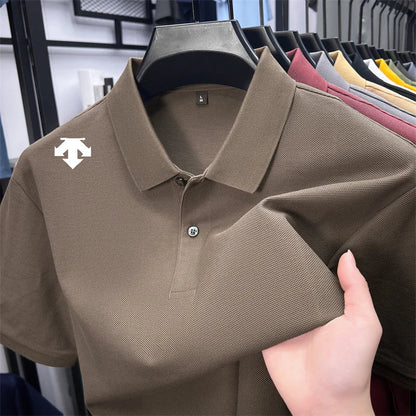 100% men's summer luxury brand polo shirt lapel geometric printing short sleeves t-shirt outdoor leisure men clothing tops