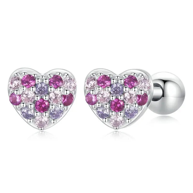 925 Sterling Silver Animals Cute Paws Rainbow Stud Earrings For Women Heart Oval Flower Zircon Crab Ear Studs Jewelry Gift