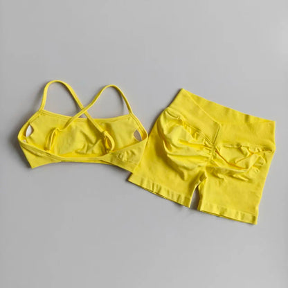 Seamless Yoga Shorts Set Yoga Women's Fitness Tight Bra Top Vest Gym Set Elastic Hip Lifting Gym Shorts Sports 2pcs Workout Suit