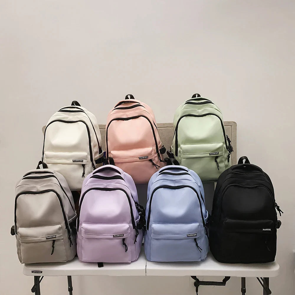 Large Capacity Solid Color Backpack for High School Students, Simple Black Travel Backpack for Middle School Students
