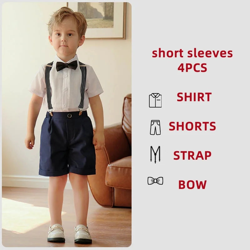Summer Children Boys Suits For Wedding Formal Kids Children Boys Strap Suit Set Elegant Kids Boys Wedding Birthday Party Costume