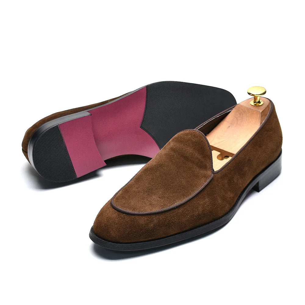 Luxury Italian Wedding Party Men's Loafer Dress Shoes Cow Suede Leather Slip-on Gentleman Fashion Suit Formal Shoes Man Footwear