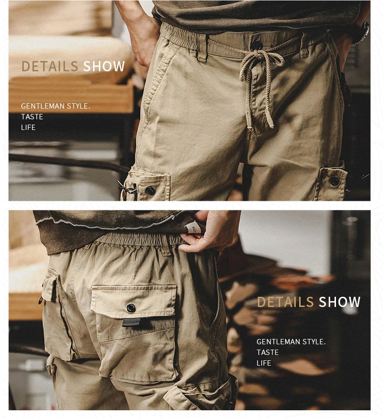 Autumn Men's Cargo Pants New Multi-Pocket Tactical Casual Pants Straight Leg Fashion Tactical Trousers Elastic Waist Cargo Pants