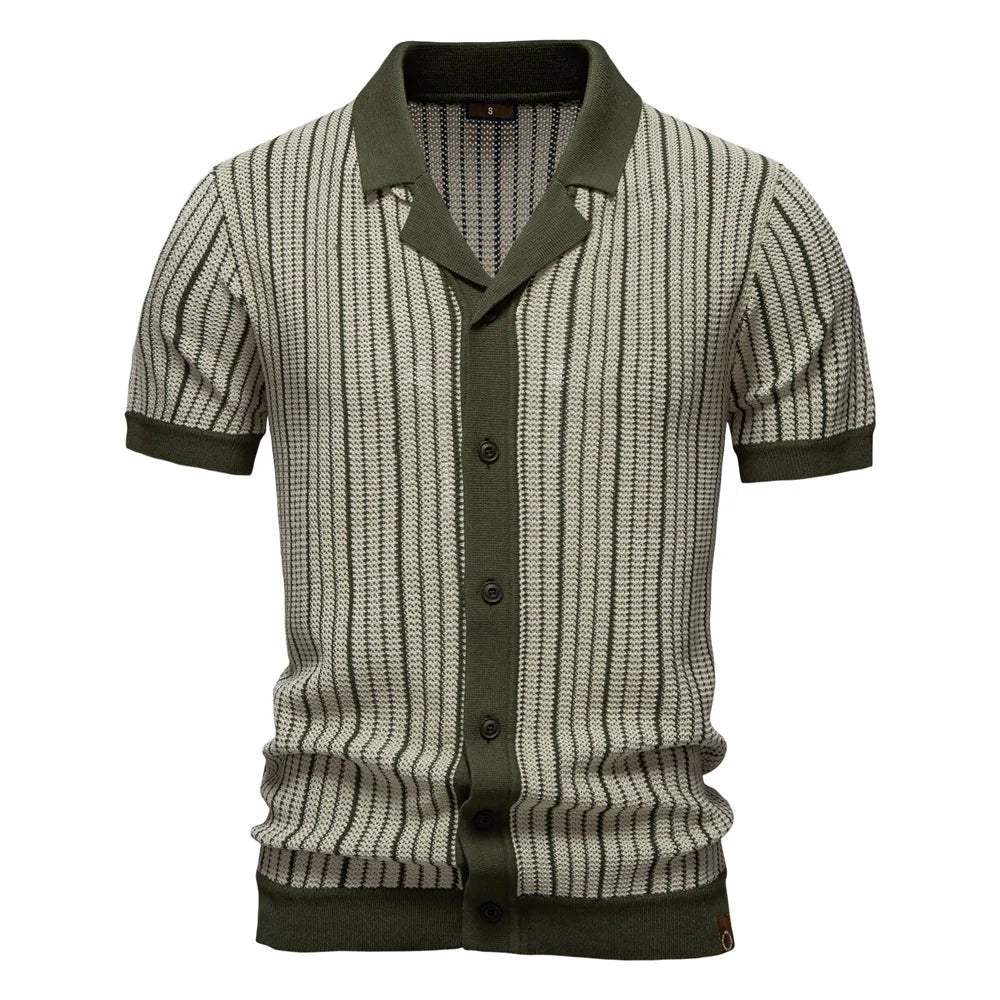 2025 Men's Striped Mesh Polo Shirt - Breathable Contrast Panel Knit Top with Turn-Down Collar