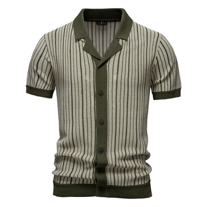 2025 Men's Striped Mesh Polo Shirt - Breathable Contrast Panel Knit Top with Turn-Down Collar