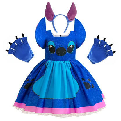 Vestido Lilo Stitch Meninas Disney Stitch Desenho Animado Cosplay Fantasia de Carnaval 2-10 Anos Crianças Desenho Animado Estampado Roupas de Festa de Halloween