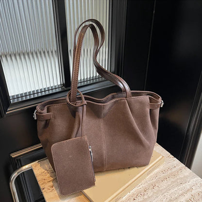 Suede Shoulder Bags for Women Large Suede Totes Lightweight Underarm Bag Casual Shopper Handbag Solid Color Travel Bucket Bags