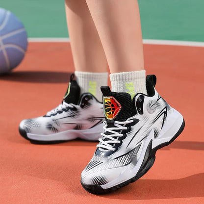 Children‘s Basketball Shoes Non-slip Breathable Basketball Training Sneakers Lace-up Boys Girls Basketball Boots Athletic Shoes