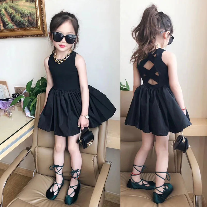 3 4 5 6 7 8 Years Baby Girl Dress Summer Fashion Black Cotton Princess Dress KF1027