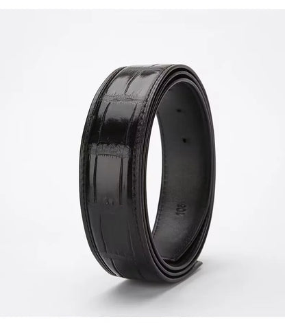 3.8 wide punched men's cowhide leather belt, high-end fashion trend crocodile pattern genuine leather belt without buckle durabl